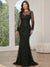 Trumpet/Mermaid Elegant Mother Of The Bride Dresses Scoop Long Sleeves Floor-Length Black Formal Dresses With Appliques&Sequins
