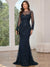 Trumpet/Mermaid Elegant Mother Of The Bride Dresses Scoop Long Sleeves Floor-Length Black Formal Dresses With Appliques&Sequins