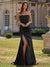 Mermaid Long Prom Dresses Off The Shoulder Sleeveless Corset Floor-length Formal Dress With Appliques&Slit