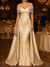 Mermaid / Trumpet Evening Gown Elegant Formal Dress Floor Length Sleeveless Off The Shoulder Sequined with Overskirt