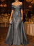Mermaid / Trumpet Evening Gown Elegant Formal Dress Floor Length Sleeveless Off The Shoulder Sequined with Overskirt