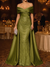 Mermaid / Trumpet Evening Gown Elegant Formal Dress Floor Length Sleeveless Off The Shoulder Sequined with Overskirt