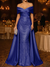Mermaid / Trumpet Evening Gown Elegant Formal Dress Floor Length Sleeveless Off The Shoulder Sequined with Overskirt