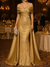 Mermaid / Trumpet Evening Gown Elegant Formal Dress Floor Length Sleeveless Off The Shoulder Sequined with Overskirt