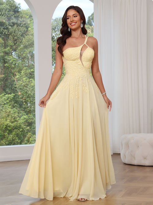 A-Line/Princess Long Prom Dresses Sleeveless Floor-length Side Spaghetti Strap Chiffon Floral Printed Dress With Back Lace Up