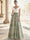 A-Line Evening Dress Elegant Jacquard Floral Dress Floor Length Sleeveless Off The Shoulder  Dress