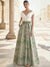 A-Line Evening Dress Elegant Jacquard Floral Dress Floor Length Sleeveless Off The Shoulder  Dress