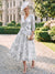 A-Line/Princess Mother Of The Bride Dresses 3/4 Sleeves V Neck Tea Length Sky Blue With Floral Patch