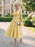 A-Line/Princess Mother Of The Bride Dresses 3/4 Sleeves V Neck Tea Length Sky Blue With Floral Patch
