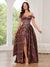 A-Line/Princess Leopard Prom Dress Off-Shoulder Sweetheart Floor-Length Formal Dresses with High Split