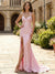 Sheath/Column Prom Dresses Basque Waist Satin Halter Neck Sleeveless Floor-length Long Corset Prom Dress With Pearls&Slit
