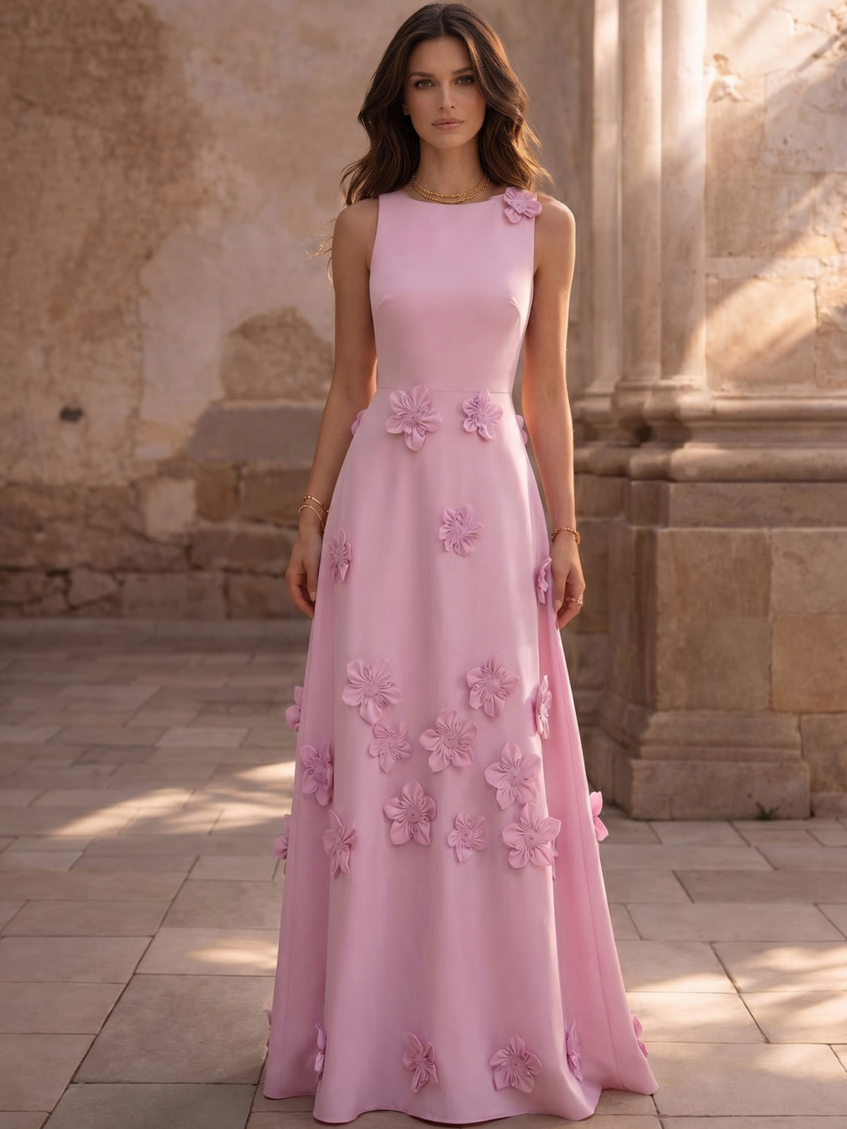 A Line/Princesses Evening Dress Floral Sleevelss Evening Dress Corset Floor-Length Dress