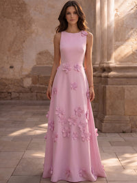 A Line/Princesses Evening Dress Floral Sleevelss Evening Dress Corset Floor-Length Dress
