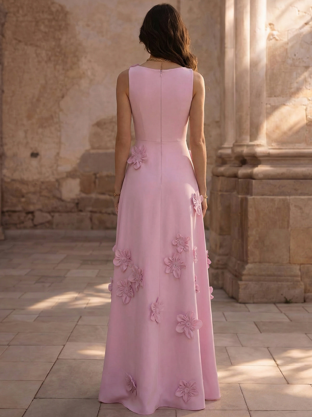 A Line/Princesses Evening Dress Floral Sleevelss Evening Dress Corset Floor-Length Dress
