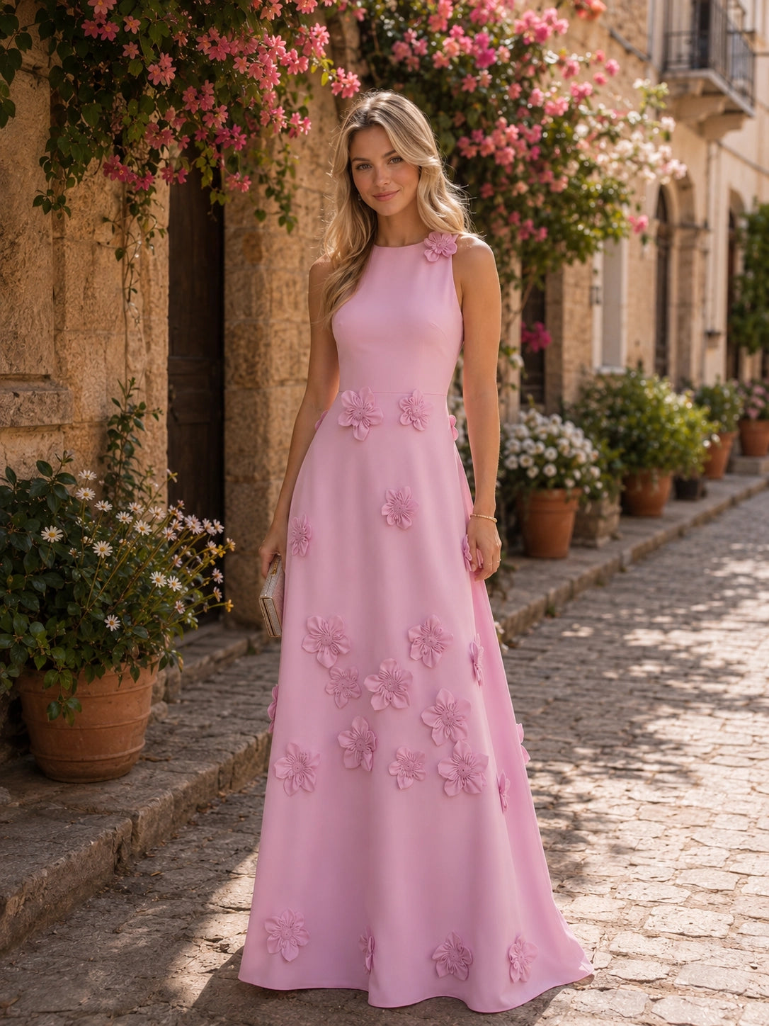 A Line/Princesses Evening Dress Floral Sleevelss Evening Dress Corset Floor-Length Dress