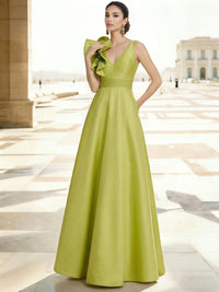 A-Line/Princess Elegant Evening Dresses Satin One Shoulder Floor-Length Formal Dress With Shoulder Oversized Ruffled Edges