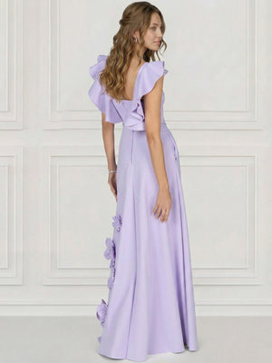 A Line/Princesses Evening Dress Floral Sleevelss Corset Floor-Length Lilac Dress