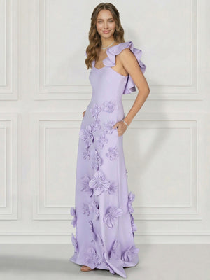A Line/Princesses Evening Dress Floral Sleevelss Corset Floor-Length Lilac Dress