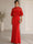 Mermaid/Trumpet Evening Dresses Elegant Floor-Length High Neck With Floral Applique Cape Short Sleeve