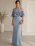 Mermaid/Trumpet Evening Dresses Elegant Floor-Length High Neck With Floral Applique Cape Short Sleeve
