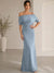 Mermaid/Trumpet Mother Of The Bride Dresses Stretch Satin Floor-length Off-the-Shoulder Half Sleeves Burgundy Ruched Formal Evening