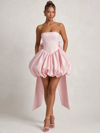 Short Ballgown Homecoming Dresses Satin Strapless Sleeveless Mini Bubble Dress Boning Lace-Up With Bow