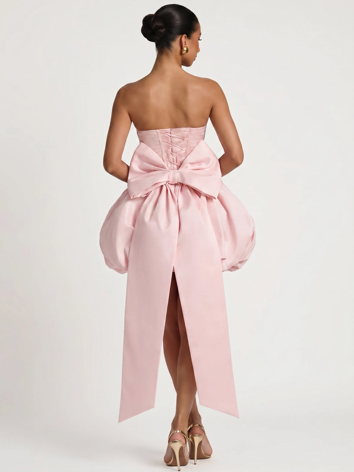 Short Ballgown Homecoming Dresses Satin Strapless Sleeveless Mini Bubble Dress Boning Lace-Up With Bow
