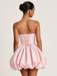 Short Ballgown Homecoming Dresses Satin Strapless Sleeveless Mini Bubble Dress Boning Lace-Up With Bow