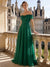 A Line/Princesses Evening Gown Elegant Off the Shoulder Floor-Length Emerald Green Formal Dress