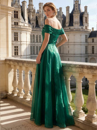 A Line/Princesses Evening Gown Elegant Off the Shoulder Floor-Length Emerald Green Formal Dress