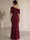 Mermaid/Trumpet Mother Of The Bride Dresses Stretch Satin Floor-length Off-the-Shoulder Half Sleeves Burgundy Ruched Formal Evening