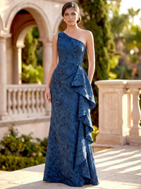 Mermaid Evening Dresses Elegant Formal Dresses Jacquard One-Shoulder Short Sleeve Floor-Length Ruffles Zipper Floral Dresses