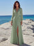 A-Line/Princess Chiffon Evening Dresses with V-Neck Long Sleeves Floor-Length Pleated Sage Dress