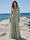 A-Line/Princess Chiffon Evening Dresses with V-Neck Long Sleeves Floor-Length Pleated Sage Dress