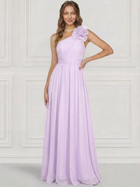 A-Line/Princess Evening Dresses One Shoulder Sleevesless Floor-Length Formal Gown with Shoulder Flower