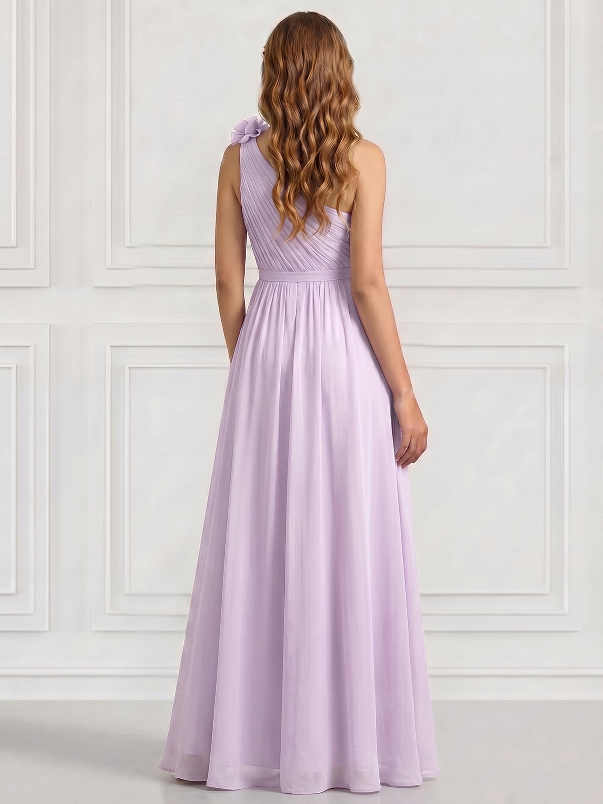 A-Line/Princess Evening Dresses One Shoulder Sleevesless Floor-Length Formal Gown with Shoulder Flower