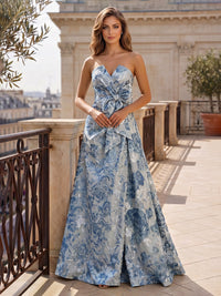 A-Line/Princess Evening Dresses Elegant Floral Jacquard Sweetheart Sleeveless Floor-Length Ruched With Bow Formal Dresses
