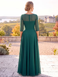 A-Line Mother Of The Bride Dresses Elegant Formal Chiffon Sequined Embroidery Floor-Length 1/2 Sleeves Round Neck Zipper With Overskirt Wedding Guest