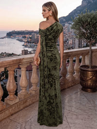 Sheath/Column Evening Dresses One Shoulder Sleeveless Runched Embroidery Green Formal Wedding Guest Dress With Side Drape