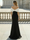 Mermaid Formal Evening Dresses Stretch Chiffon Floor-length Off-the-Shoulder Short Sleeves Color Block Formal Gown