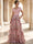 A-Line/Princess Floral Evening Dress Short Sleeves Floor-Length V Neck Ruched Satin Bodice Mother of the Bride & Groom Dresses
