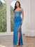 Sheath/Column Sequins Corset Prom Dresses Spaghetti Straps&Sweetheart Sleeveless Floor-length with Side Split/Appliques