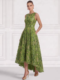 A-Line/Princess  Floral Cocktail Dresses Sequins Boat Neck Sleeveless Tulle Tea High Low Length Dresses