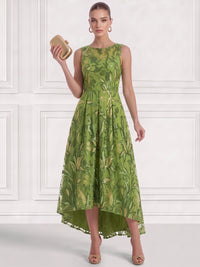 A-Line/Princess  Floral Cocktail Dresses Sequins Boat Neck Sleeveless Tulle Tea High Low Length Dresses