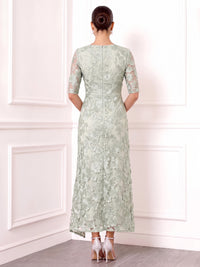 A-Line Mother Of The Bride Dresses Elegant Floral Embroidery Bateau Neck Ankle-Length Illusion 1/2 Sleeves Ruched Zipper Wedding Guest
