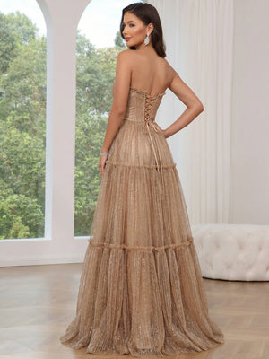 A-Line/Princess Prom Dresses Sweetheart Sleeveless Floor-length Long Tulle Formal Wedding Party Dresses with Ruffles