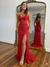 Trumpet/Mermaid Prom Dress Spaghetti Straps V-Neck Sleeveless Floor-length Long Formal Dresses with Split Side Sequin