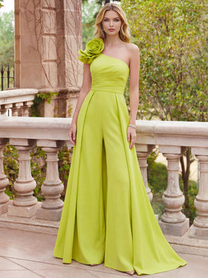 Sheath/Column Chiffon Jumpsuits Elegant Dress Evening Floor Length Sleeveless One Shoulder Ruffle with Overskirts