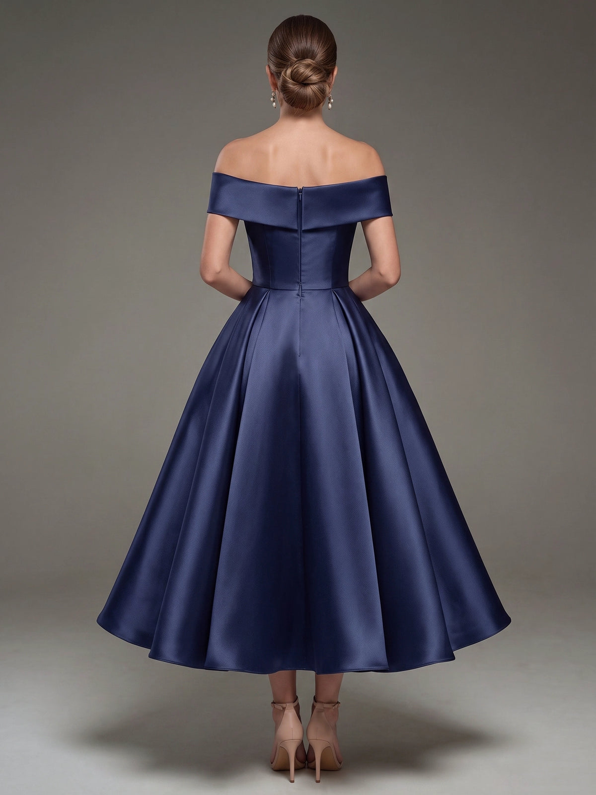 A Line Cocktail Dress Satin Ankle Length Elegant Dresses Formal Wedding Short Sleeve Off Shoulder Summer Dress