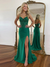 Trumpet/Mermaid Prom Dress Spaghetti Straps V-Neck Sleeveless Floor-length Long Formal Dresses with Split Side Appliques